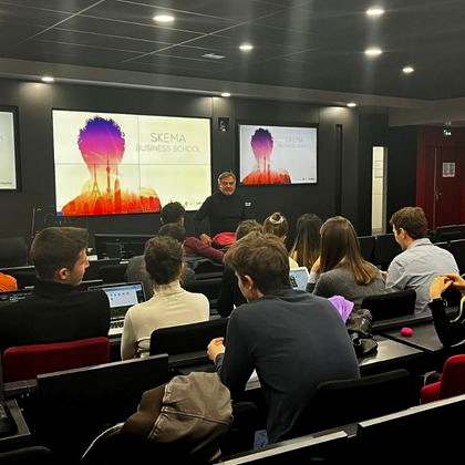 German business leader Axel Rückert delivers a talk at Grand Paris campus German business leader Axel Rückert delivers a talk at Grand Paris campus